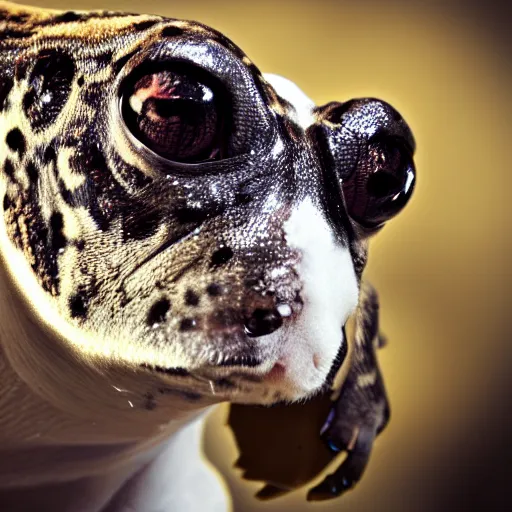 Image similar to a portrait photo of dog frog rabbit gecko, award winning photography, 5 0 mm