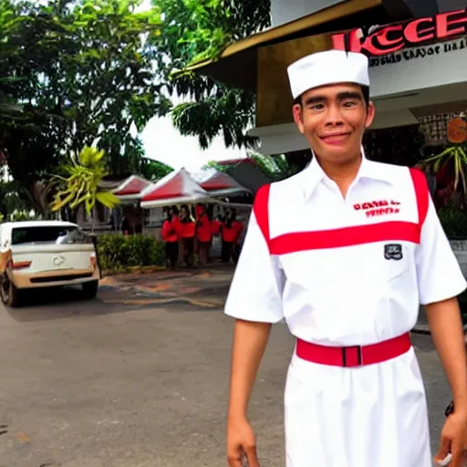 Prompt: Colonel KFC wearing a Mactan Employee Uniform