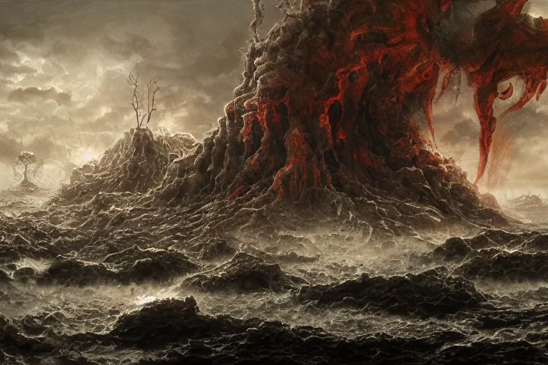 Image similar to A demonic cesspool of pure evil, hell, matte oil painting, highly detailed, astonishing detail