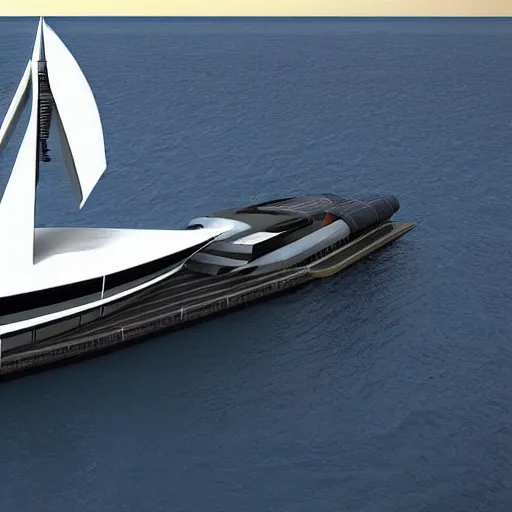 Image similar to futuristic sailship with solar panels mid-journey with robot sailors