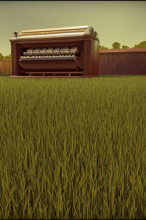 Prompt: a large organ in the middle of a field, trending on artstation, render, 3 d, octane, 4 k, 8 k, unreal engine, cinema 4 d