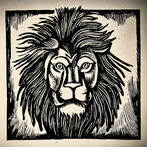 Image similar to woodcut image of a part man part lion