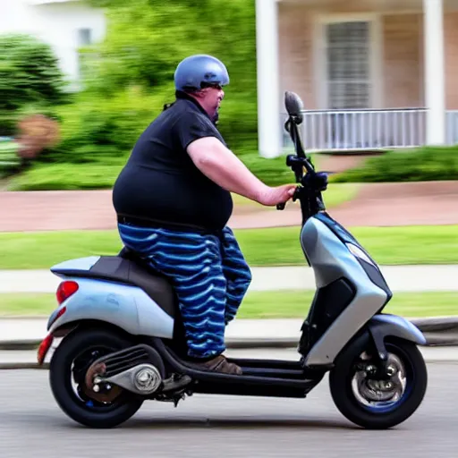 Prompt: morbidly obese american with severe diabetes riding on a scooter