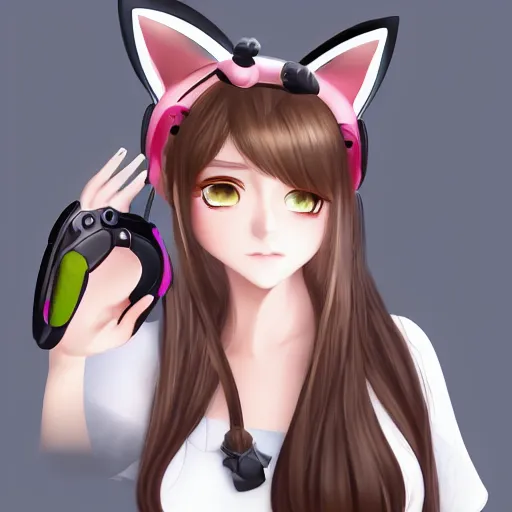 Prompt: gamer girl with cat ears, high detailed, hugh resolution, realistic