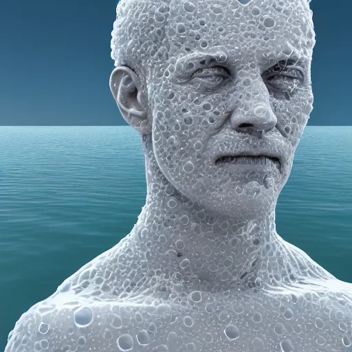 Image similar to a sculpture made of water in the shape of a human head, on the ocean water, water manipulation, cinematic, in the style of johnson tsang, long shot, hyper detailed, hyper realistic, ray tracing, 8 k resolution, sharp focus, realistic water, award winning