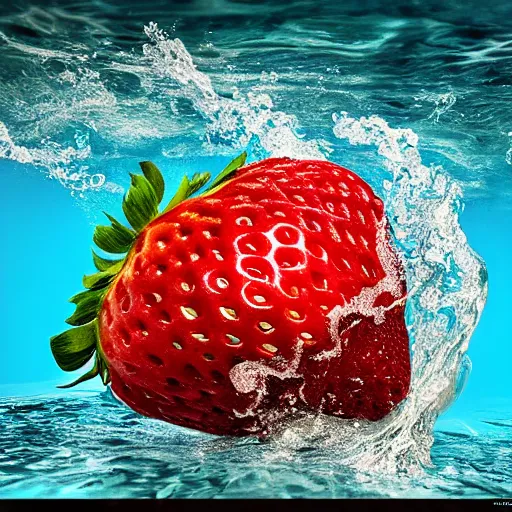 Image similar to half cut strawberry, splash underwater! photoshop edit, golden ratio