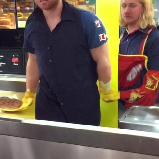 Prompt: thor working in mcdonalds