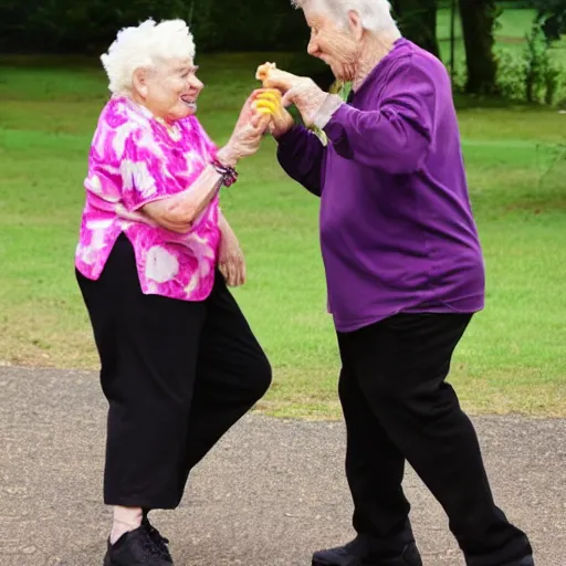 Prompt: went to the park and saw my nan eating a banana with elvis presley they were dancing on ice