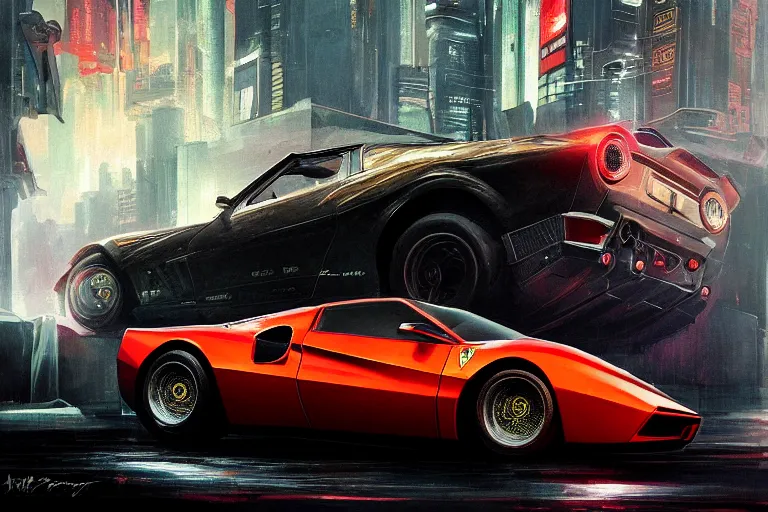 Prompt: luxury cyberpunk Ferrari 288 GTO, highly detailed, digital painting, artstation, concept art, sharp focus, illustration, art by artgerm and greg rutkowski and alphonse mucha