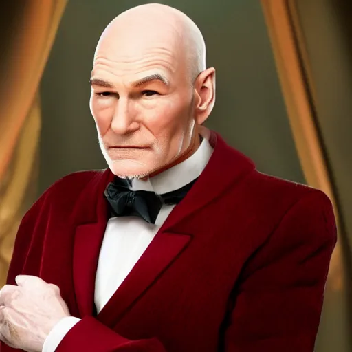 Image similar to older fantasy butler that looks similar to michael kane and patrick stewart, full body portrait, handsome, 4 k, detailed, photo realistic, balding, well dressed, pet rat on shoulder