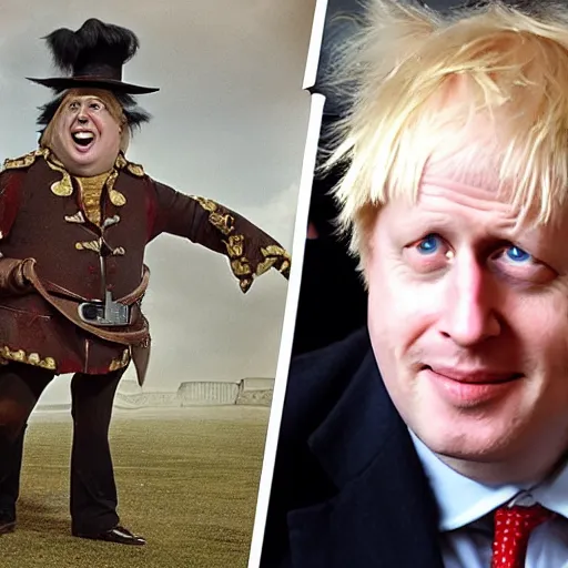 Image similar to Boris Johnson as the childsnatcher from Chitty Chitty Bang Bang