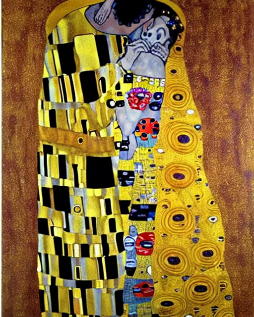 Image similar to wedding, painting by gustav klimt, gold leaf on wood