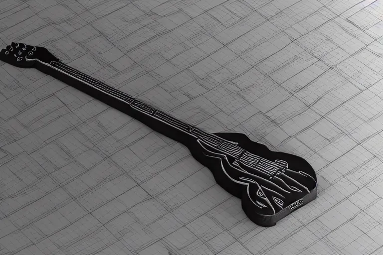 Image similar to junji ito guitar, 3d render