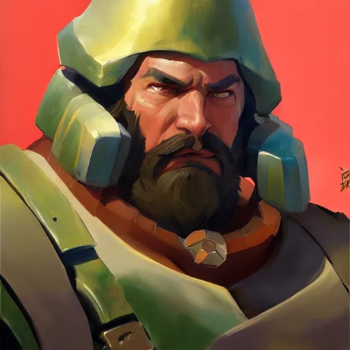 Image similar to greg manchess portrait painting of duncan man - at - arms as overwatch character, medium shot, asymmetrical, profile picture, organic painting, sunny day, matte painting, bold shapes, hard edges, street art, trending on artstation, by huang guangjian and gil elvgren and sachin teng