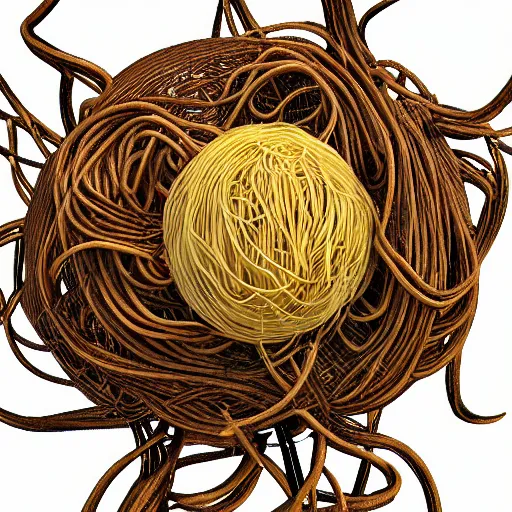 Image similar to realistic rendering of the flying spaghetti monster