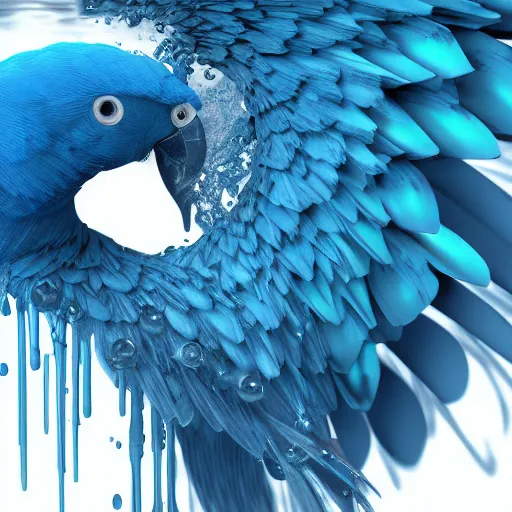 Image similar to blue liquid motion fluids forming blue parrot bird, hyper detailed, vray render