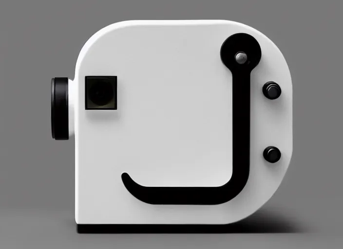 Prompt: camera designed by Dieter Rams, Naoto Fukasawa, minimalism, front view