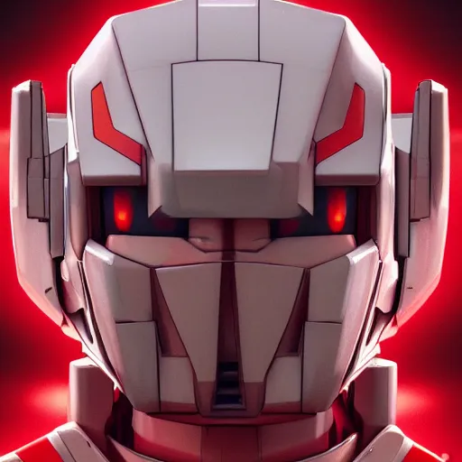 Image similar to red colored, gundam head only, v - fin, octane render, soft light, mekka, behance, vector, highly detailed illustration, realistic, artstation. com, by kunio okawara, yoshikazu yasuhiko, syd mead, mamoru nagano,