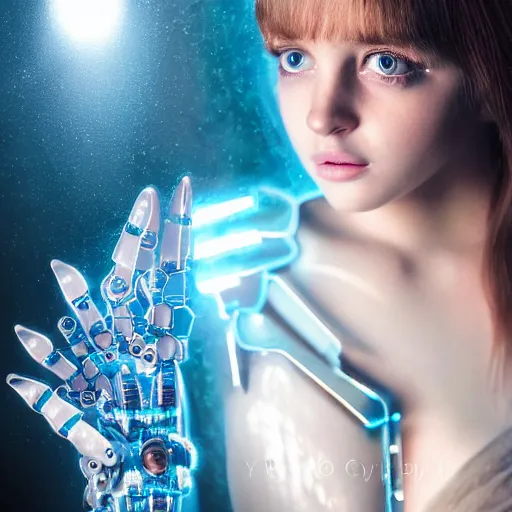 Image similar to beautiful centered Fine art photo portrait of young Londsay Lohan as a solarpunk robotic humanoid, crystal mechanical parts with led lights, photorealistic, white background, highly detailed and intricate, outdoor lighting, HDR 8k