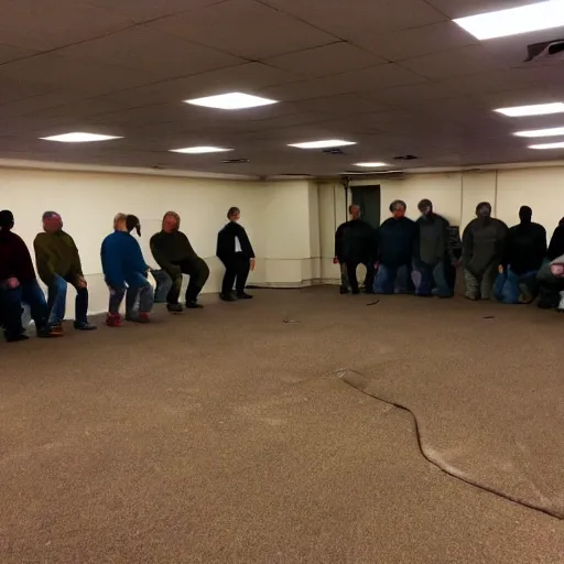 Image similar to found footage of the illuminate underground bunker ritual wide angle cult meeting