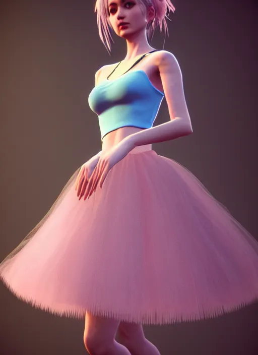 Prompt: costume design, female, modern court skirt, rococo skirt, fluffy skirt, pink blue diamond lace silk elements, beige color, 2 bows, dream, beautiful, full - frame, de - noise, reflections, ultra realistic, unreal engine