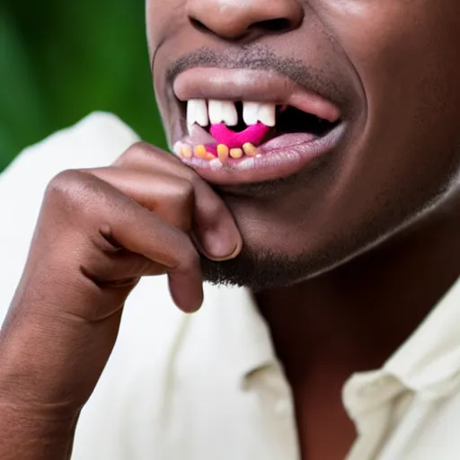 Image similar to black person stretching his bottom lip down showing his teeth