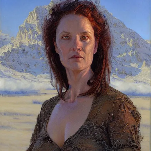 Prompt: portrait of an unusual female survivor, by donato giancola.