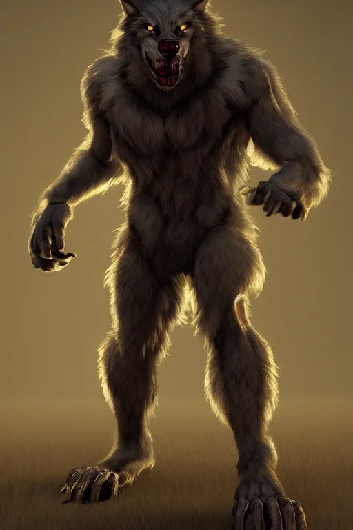 Image similar to werewolf, full body render, trending on artstation, high resolution