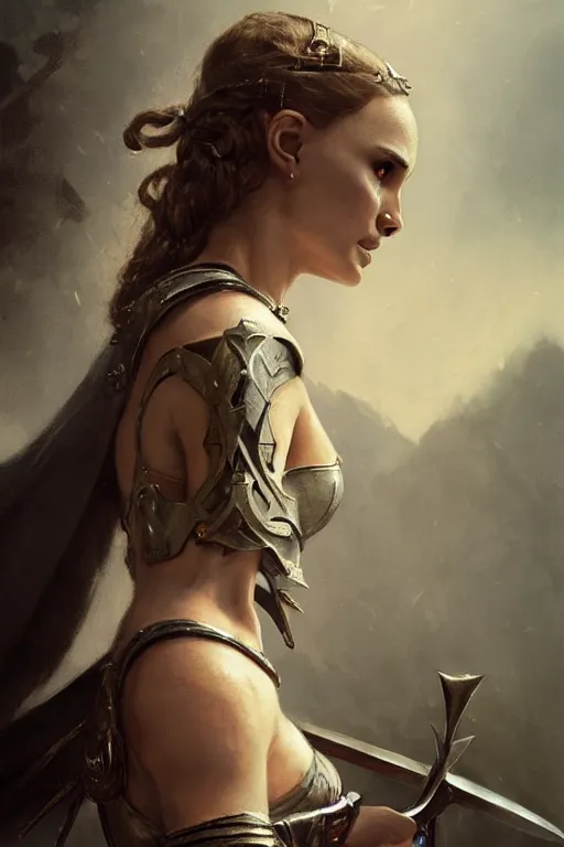 Image similar to natalie portman, legendary warrior, heroic, lord of the rings, tattoos, decorative ornaments, battle armor, by carl spitzweg, ismail inceoglu, vdragan bibin, hans thoma, greg rutkowski, alexandros pyromallis, perfect face, fine details, realistic shading photorealism