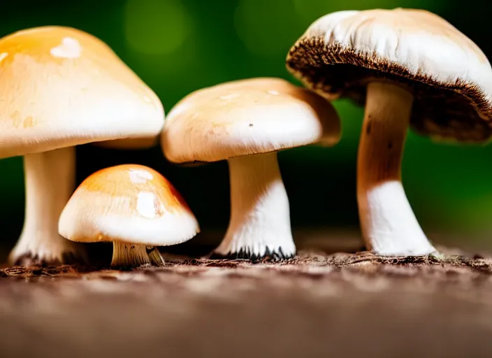 Image similar to a a cute creature sitting next to a mushroom, realistic, very detailed, complex, intricate, studio lighting, superres sharpening, bokeh, sigma 5 0 mm f 1. 4