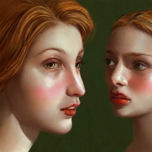 Image similar to a scene of two identical beautiful female drows face to face, full of detail, realistic lighting