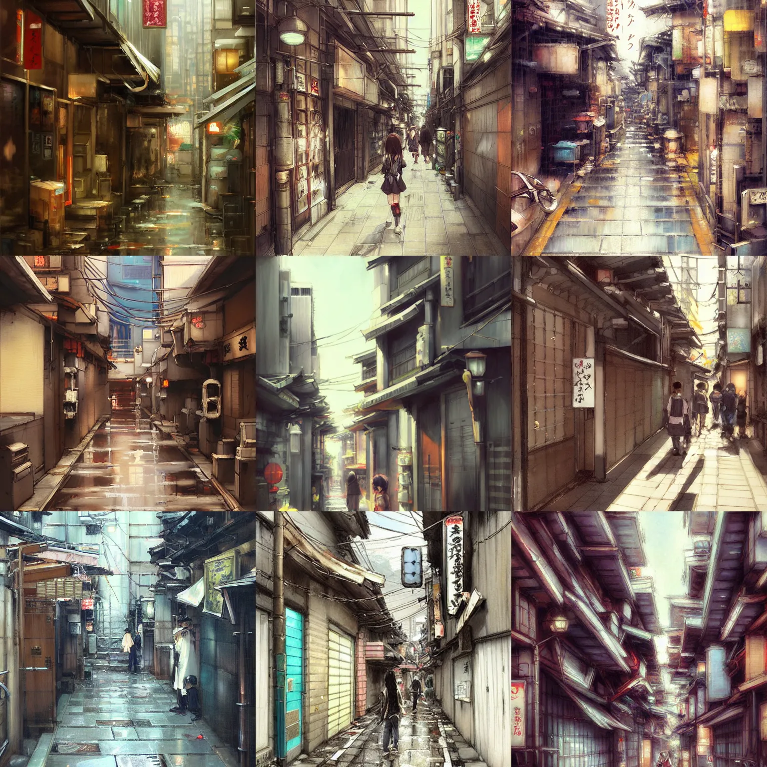 Prompt: tokyo alleyway by krenz cushart, beautiful