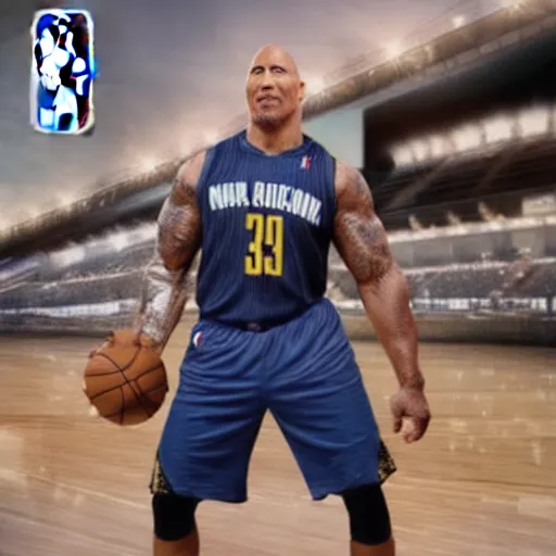 Image similar to commercial photoshoot Dwayne Johnson as NBA player