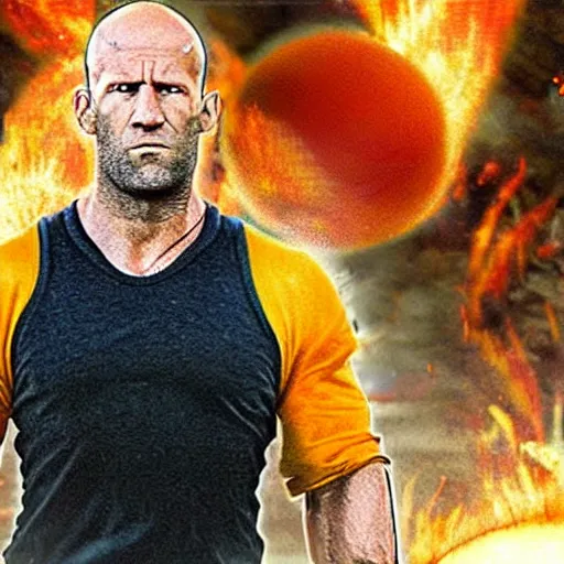 Image similar to a still jason statham in DragonBall Z