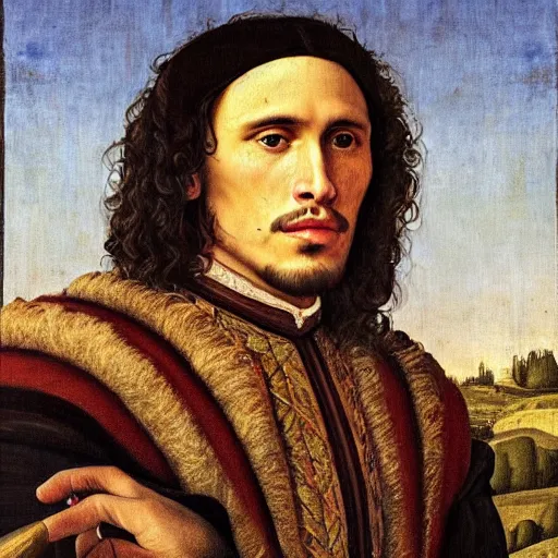 Prompt: a renaissance style portrait painting of James Franco