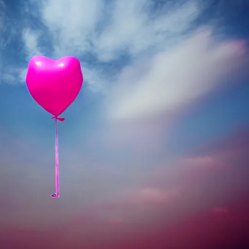 Image similar to a 5 0 mm lens photograph of a cute pink floating modern house, floating in the air between clouds, inspired by the movie up, held up from above by a heart - shaped ballon. mist, playful composition canon, nikon, award winning, photo of the year