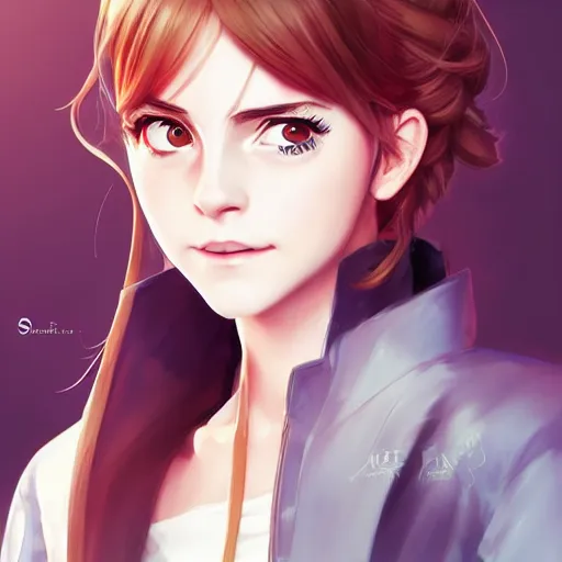 Image similar to anime portrait of emma watson as an anime girl by Stanley Artgerm Lau, WLOP, Rossdraws, James Jean, Andrei Riabovitchev, Marc Simonetti, and Sakimichan, trending on artstation