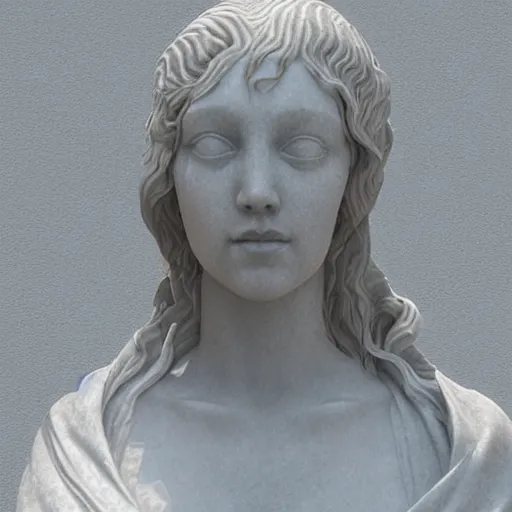 Image similar to “a delicate renaissance marble sculpture of a !female !!face , covered with water veil, highly detailed !!!transparent !!!marble !!!cloth, gi, global illumination, physically based rendering, photorealistic, top light , dark background”