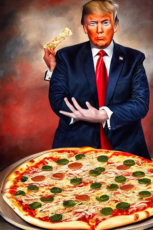 Image similar to trump making a pizza oil on canvas, intricate, portrait, 8 k highly professionally detailed, hdr, cgsociety