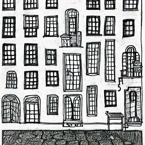 Image similar to a drawing of a house with a lot of windows, a child's drawing by mattias adolfsson, behance contest winner, hypermodernism, photoillustration, 1 9 9 0 s, concept art