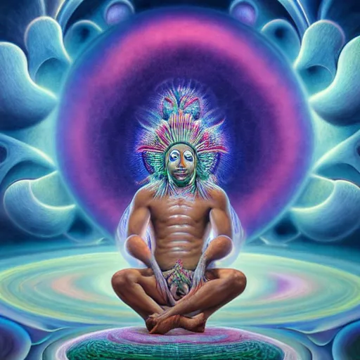 Image similar to obatala the cosmic god sitting in a cabana made of nebula clouds, by Adi granov and afarin sajedi and amanda sage and evgeni gordiets and Agostino Arrivabene in a psychedelic portrait style, ultrarealistic matte painting, volumetric lighting, fractal, extremely symmetrical, highly detailed face, orisha, 8k, hd