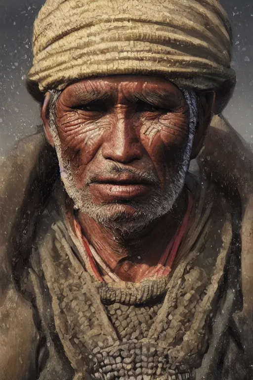 Image similar to aztec fisherman, close - up portrait, poor, intricate, elegant, volumetric lighting, scenery, digital painting, highly detailed, artstation, sharp focus, illustration, concept art, ruan jia, steve mccurry