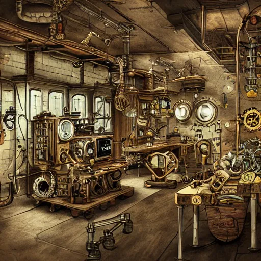 Image similar to steampunk lab by michelangelo buonarrot