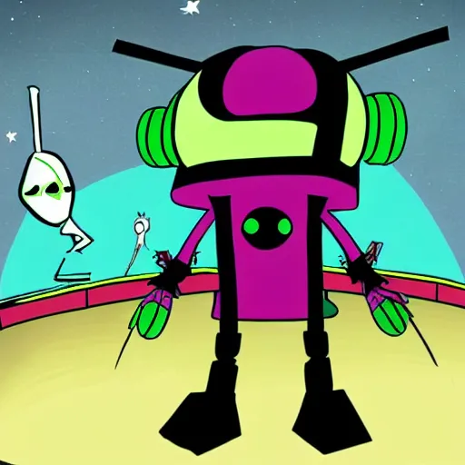 Prompt: invader Zim at a roller rink