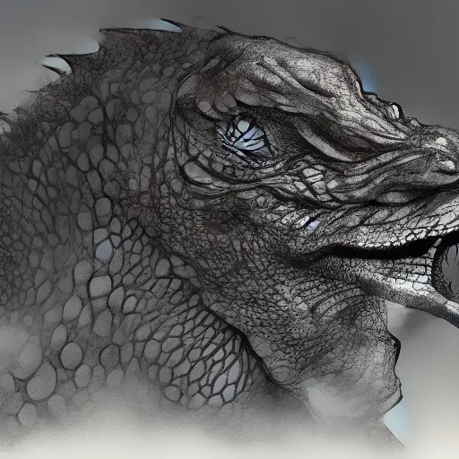 Image similar to the head of Godzilla, kaiju, sea creature, crocodile, iguana by carlos huante