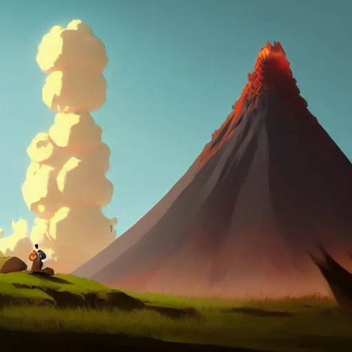 Image similar to goro fujita ilustration a volcano about to explode, characterized by cushart krenz, character art, sharp focus, highly detailed, artstation