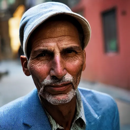 Prompt: closeup portrait of a snake oil salesman in a smoky new york back street, photograph, natural light, detailed face, magazine, press, photo, Steve McCurry, David Lazar, CANON Eos C300, ƒ1.8, 35mm