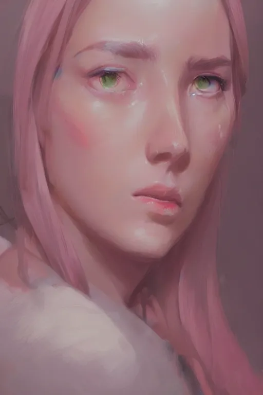 Image similar to 3 / 4 portrait, soft, pink, artgerm and and greg rutkowski, trending on artstation