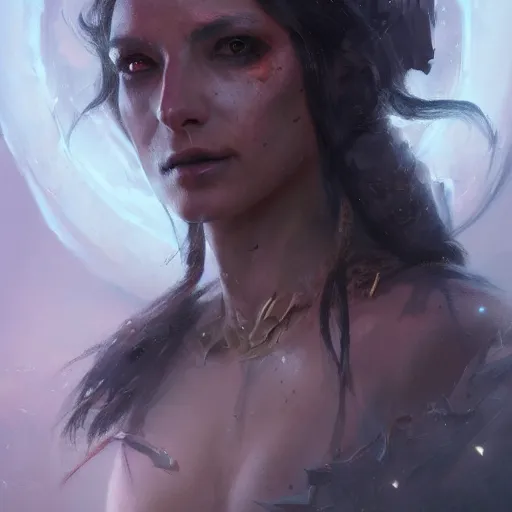 Image similar to a beautiful portrait of a death goddess by Greg Rutkowski and Raymond Swanland, Trending on Artstation, ultra realistic digital art