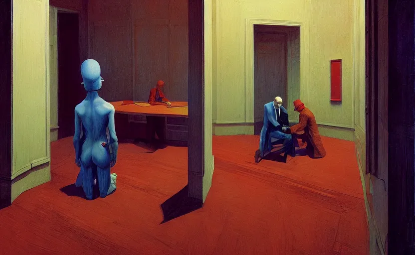 Image similar to inside a room with a guillotine, very coherent, painted by Edward Hopper, Wayne Barlowe, painted by James Gilleard, airbrush, art by JamesJean